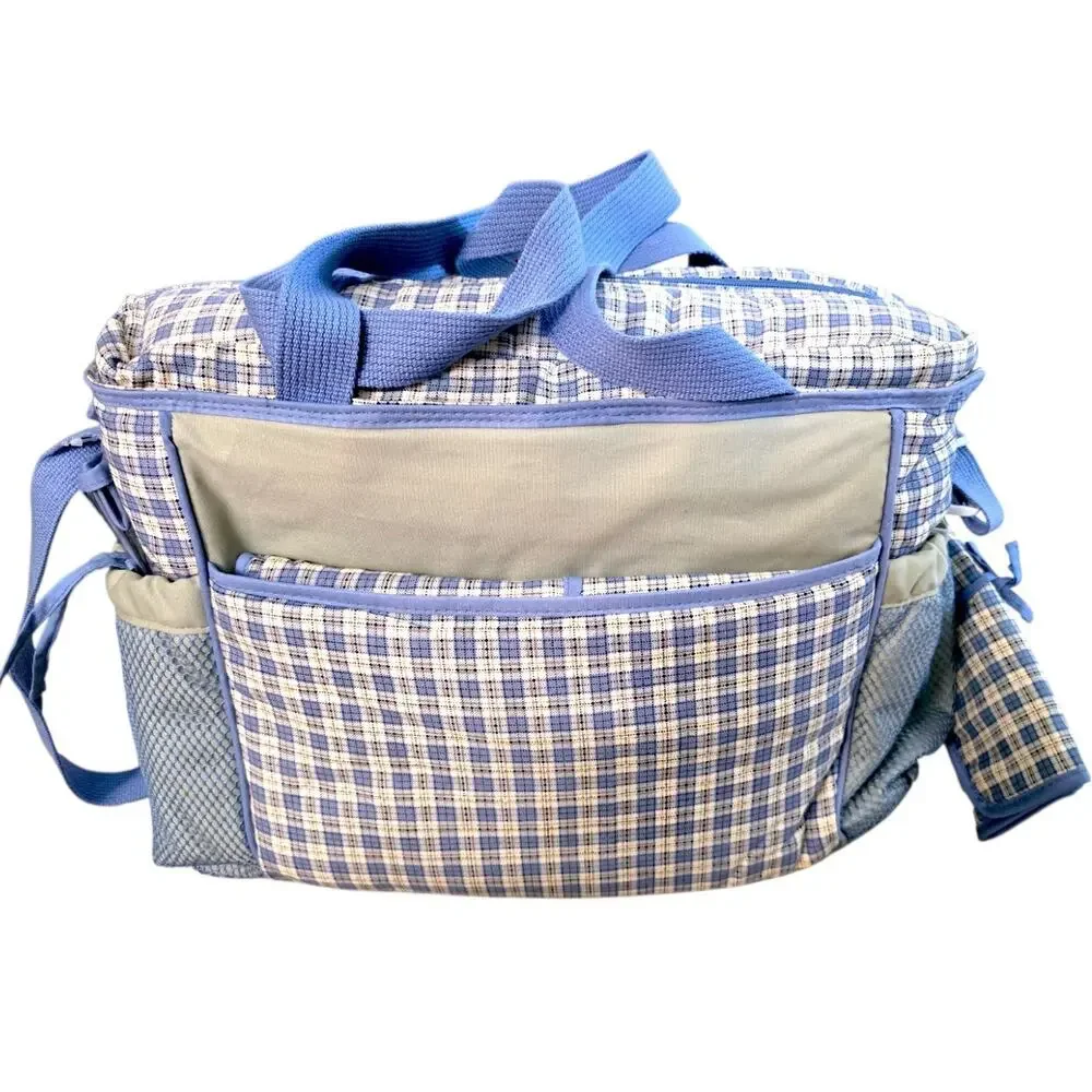 VTG Super Six Ultimate Diaper Bag Cudlie Accessories 2000 Plaid Blue Beige Y2K